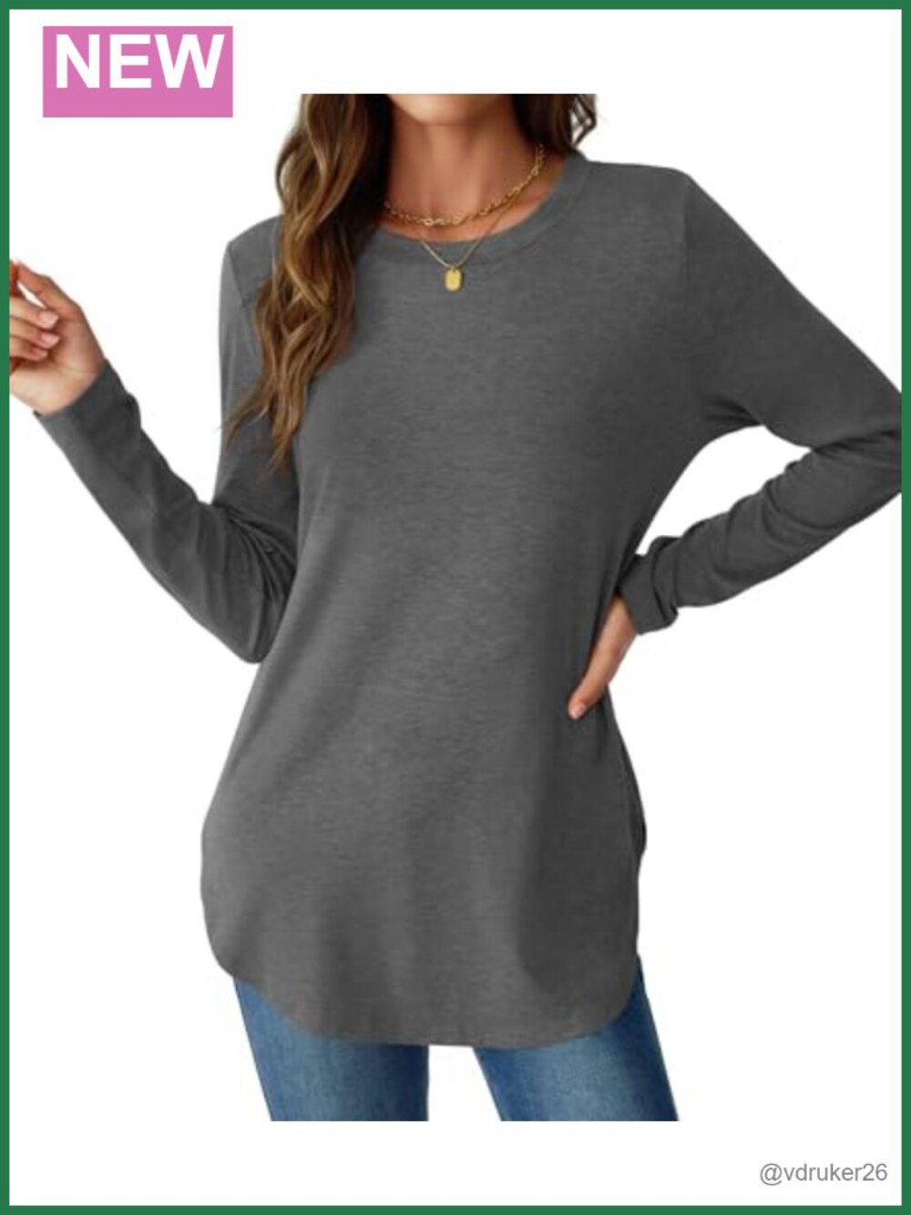 Women's Long Sleeve Tunic Top Loose Fit Crew Neck Casual Blouse